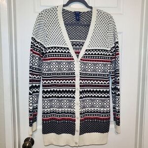 Izod Woman’s Size Medium Button Up Cardigan Knit Sweater Multi Color